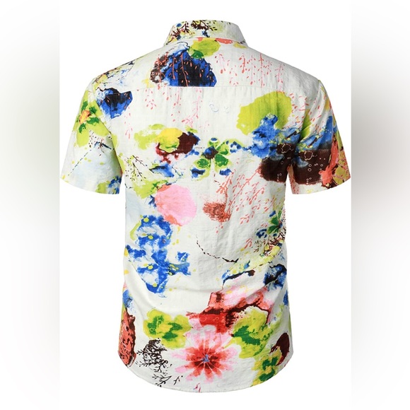 Men's Flower Short Sleeve Button Down Hawaiian Shirt - Picture 2 of 6